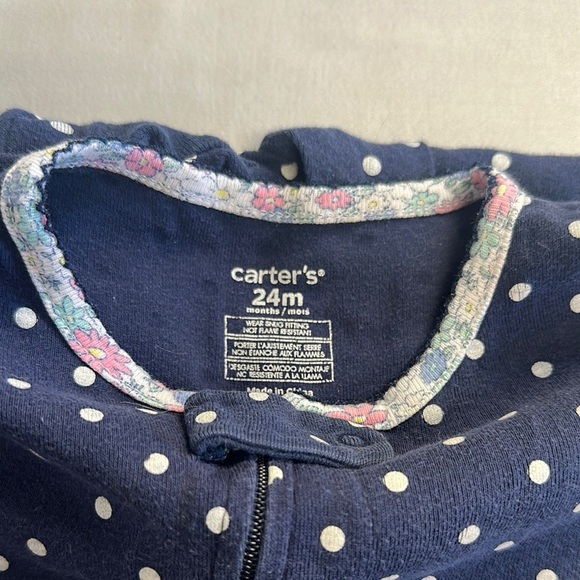 Carter's - Navy Onesie Sleeper with scalloped Trim - Picture 2 of 6